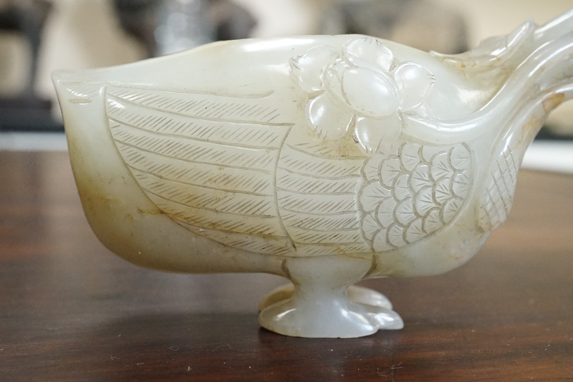 A Chinese pale celadon jade ‘duck’ brushwasher, possibly 17th/18th century